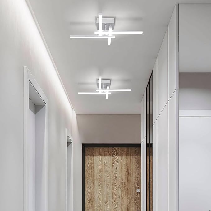 ElDISUNY Modem LED Ceiling Light, 24w Sputnik Ceiling Light Fixture, 6500K Cool White Flush Mount Ceiling Light Fixture for Bedroom Hallway Living Room Dining Room Coridor Kitchen(Sllver)
