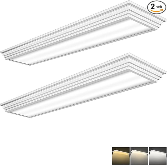 FAITHSAIL Dimmable 4FT LED Wraparound Light, 3 Color Temperature 3000K/4000K/5000K CCT 50W 5500LM 4 Foot Kitchen LED Light Fixture, Flush Mount 48 Inch Linear Ceiling Lighting Fixture, 2 Pack