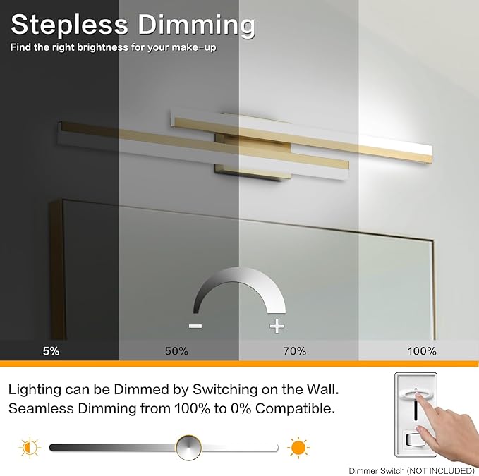 PRESDE 32 Inch LED Bathroom Light Fixtures Over Mirror Brushed Gold Vanity Light Modern Bath Lighting Bar 5CCT