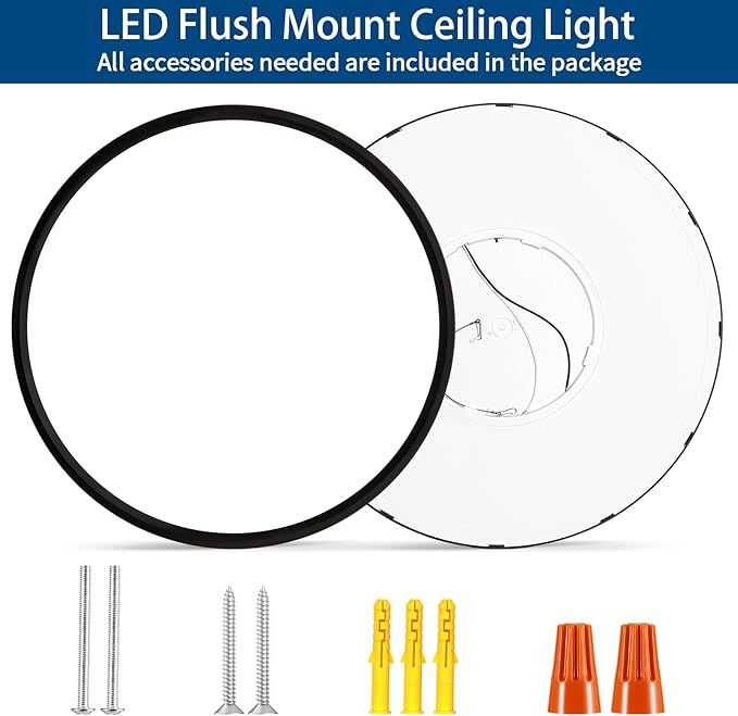 24 Inch Flush Mount Ceiling Light, Dimmable 3000K/4500K/6000K Selectable, 48W 4800LM, Modern, Ultra Thin, Black, for Bedroom, Kitchen, Dining Room, Living Room, Home Office, Hallway