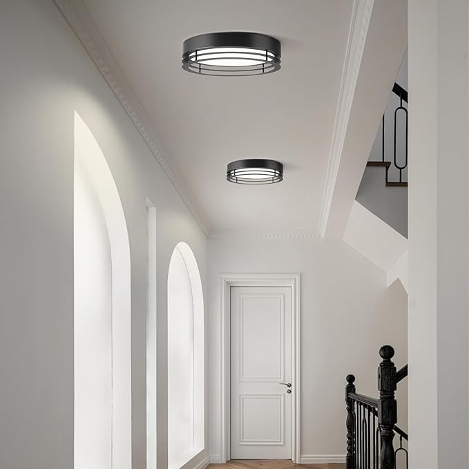 Black Flush Mount Ceiling Light, Modern Dimmable LED Light Fixture, Minimalist Metal Ceiling Lamp for Bedroom Kitchen Laundry Room Hallway Entry 2700 K - 6000 K 5CCT 11.8 Inch