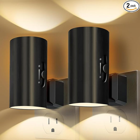 Night Lights Plug into Wall, LED Plug in Night Light, Dusk to Dawn Light Sensor, 0-100LM Adjustable Brightness Wall Light, Soft White 3000K, Dimmable Night Lights for Hallway Bedroom Stairway, 2 Pack