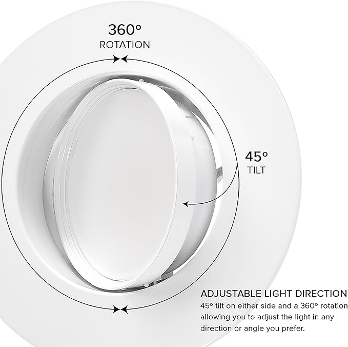 Maxxima 5" and 6" Rotatable LED Retrofit Downlight Gimbal - 1200 Lumens, 11 Watts, Dimmable, 5 CCT 2700K/3000K/3500K/4000K/5000K, Recessed Ceiling Light Fixture, Ideal for Kitchens and Dining Rooms