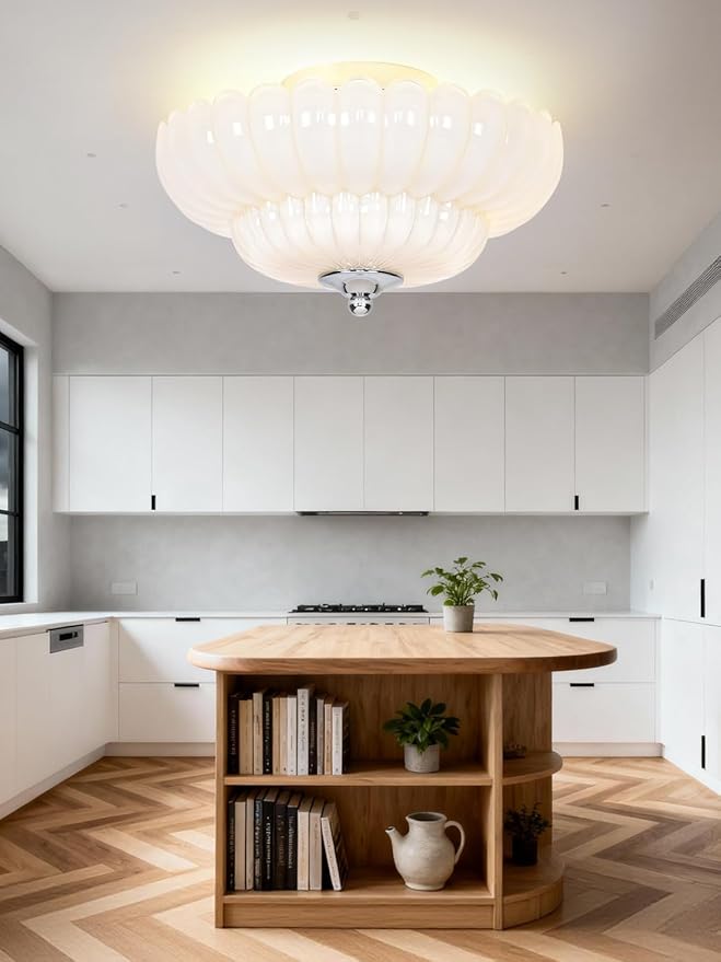 Semi Flush Mount Ceiling Light, Pearl white Glass Ceiling Light Fixture, 3-Bulb Modern Close to Ceiling Light, Vintage Glass Ceiling Lights for Bedroom Kitchen Living Room, Bulb Not Included