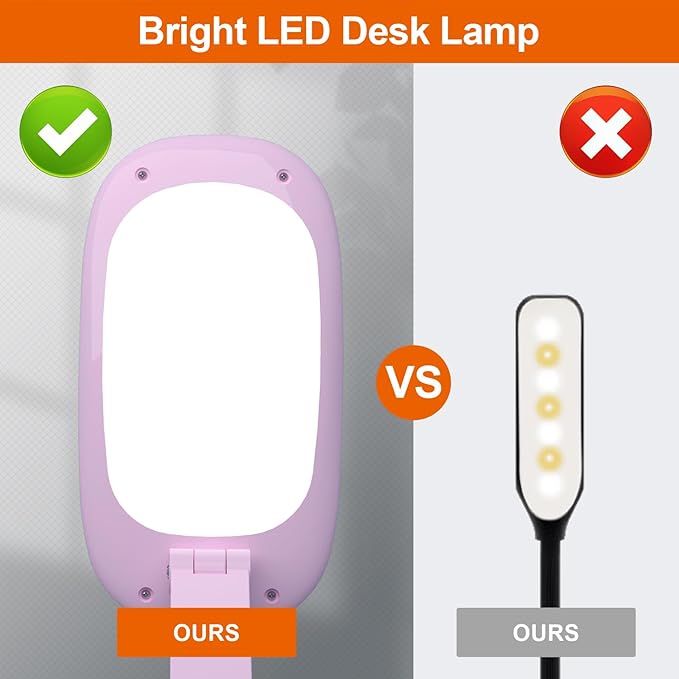Akejrym LED Desk Lamp for Office Home & Battery Operated Lamp Rechargeable Lamp Foldable & Portable Light, [2-Fold Bracket] 3 Brightness Dimmable Small Desk Lamp Wireless Reading Lamp (Pink)