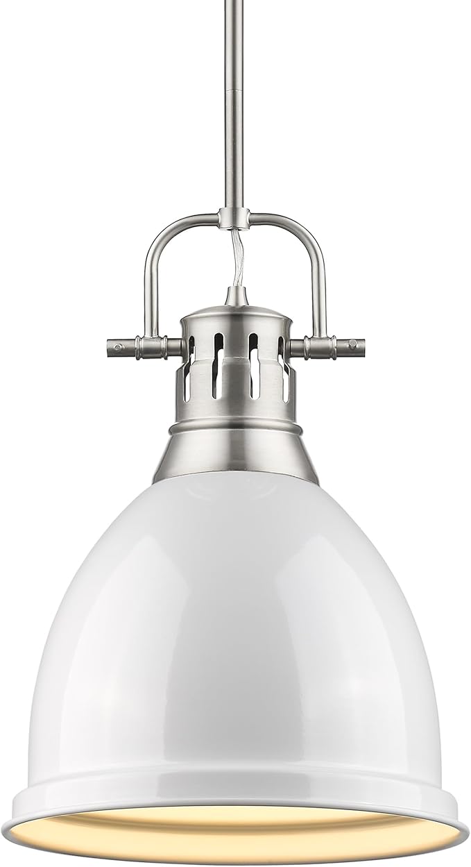 Golden Lighting 3604-S PW-WH Duncan Pendant, Pewter with White Shade