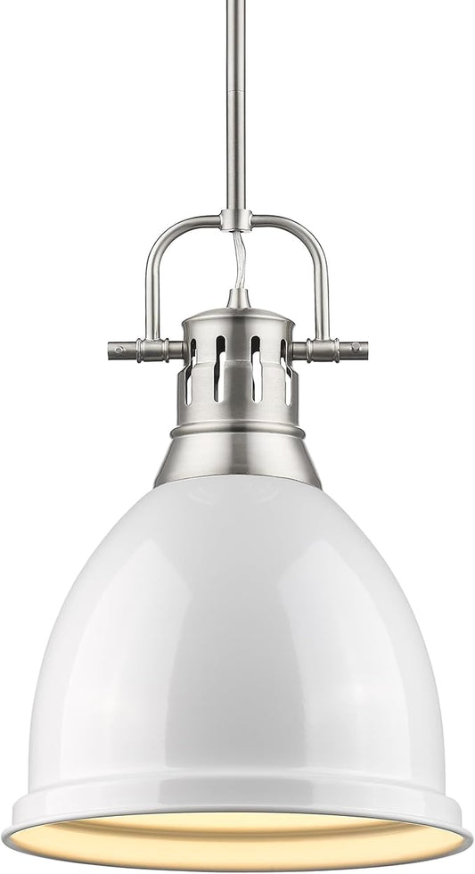 Golden Lighting 3604-S PW-WH Duncan Pendant, Pewter with White Shade