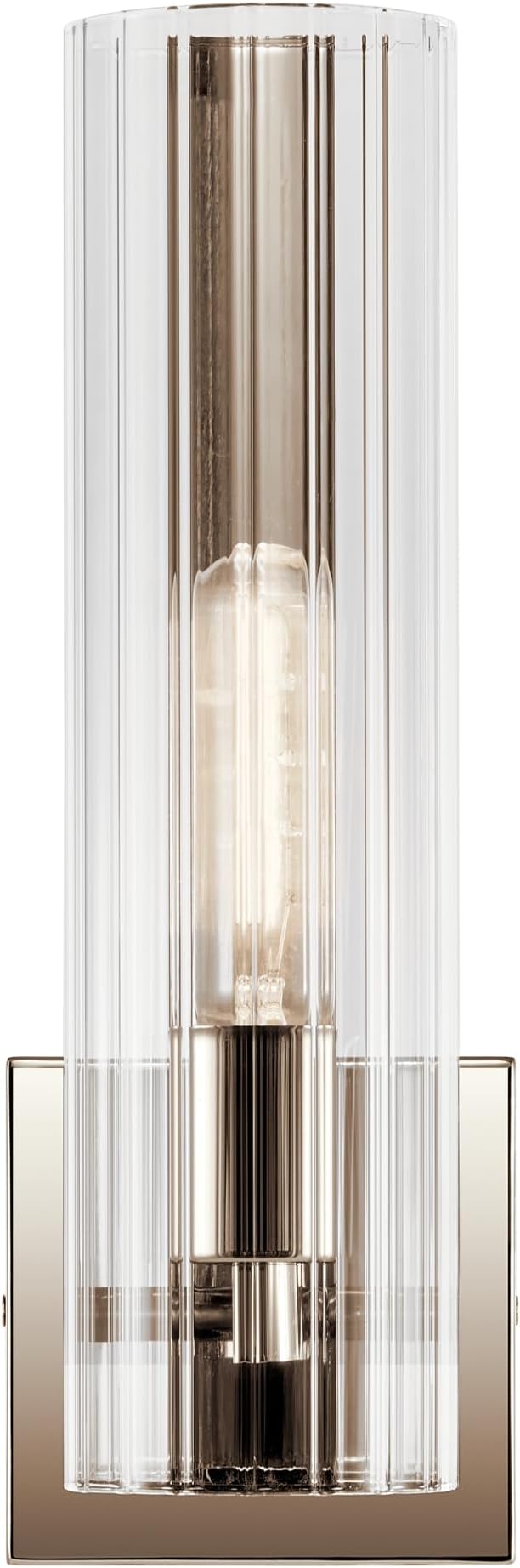 Kichler Jemsa 1 Light Wall Sconce, Modern Light with Clear Fluted Glass in Polished Nickel for Bathroom, Powder Room, Sides of Fireplace, Down a Hallway, Kitchen, or Bedroom (14" x 4.75"), 55165PN
