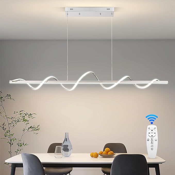 LED Pendant Lights, 3300k-6500K Adjustable Color Temperature Hanging Pendant Lighting, 56.29" Chandelier Dimmable with Remote Control, Aluminum Island Lighting Lamp Fixture for Dining Room,Office Bar