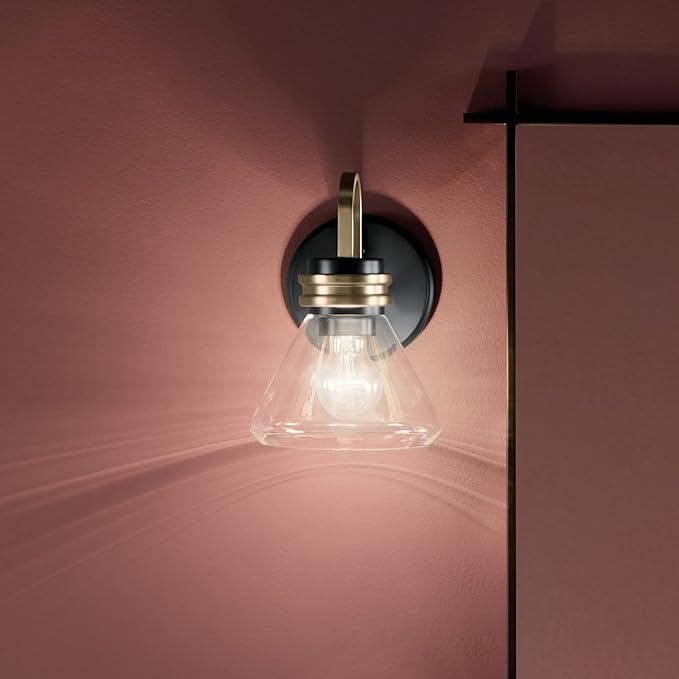 Kichler Farum 7.25" 1-Light Wall Sconce Bathroom Vanity Light Fixture with Clear Glass in Black for Fireplace, Kitchen, Bedroom, Hallway, or Vanity (7.25" W x 9.5" H) 55153BKCLR