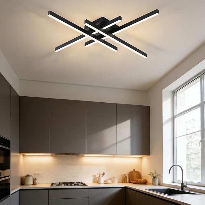 Modern Light Fixture, Modern LED Ceiling Lights, Ceiling Light Fixture for Hallway, Entrance, Cafe,Living Room, Bedroom, Corridor, Porch, Passage Light Fixtures (Black (4-Lights))