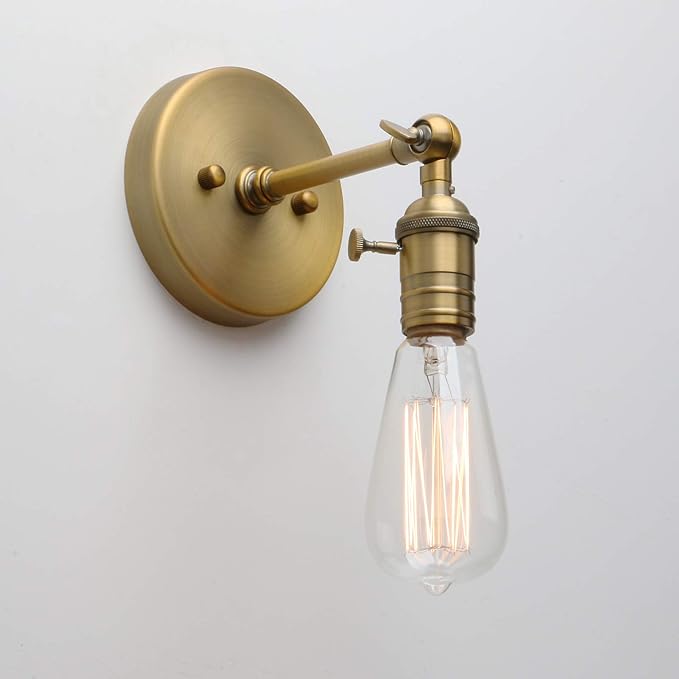 PERMO Industrial Mini Single Sconce Adjustable Simple Metal Wall Sconces Wall Mount Light Fixture, Hardwired, E26 Base, Gold