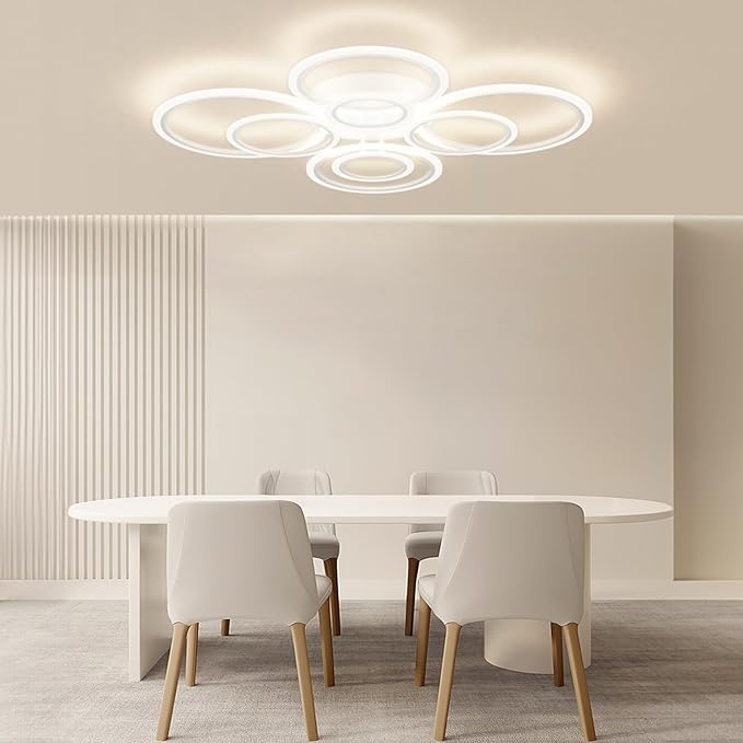 Modern LED Ceiling Light, 23-Inch, 3 Color Temps, 3348LM, Adjustable Brightness, Remote & APP Control, Energy Saving – Ideal for Living Room, Dining Room, Kitchen & Office - 8 Cirles