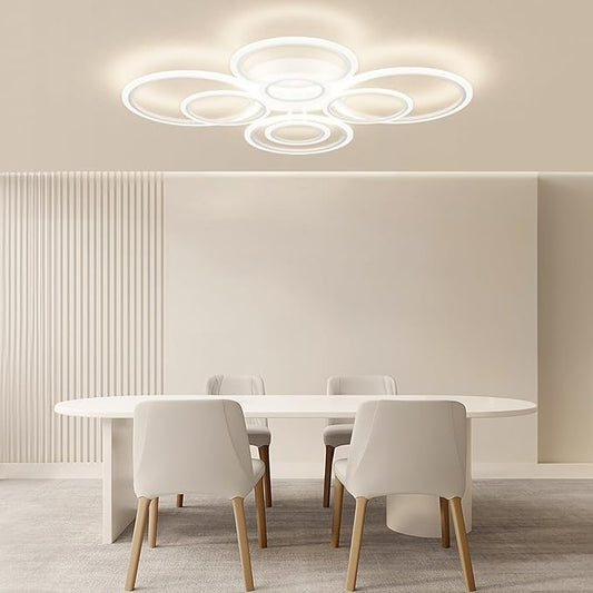 Modern LED Ceiling Light, 23-Inch, 3 Color Temps, 3348LM, Adjustable Brightness, Remote & APP Control, Energy Saving – Ideal for Living Room, Dining Room, Kitchen & Office - 8 Cirles