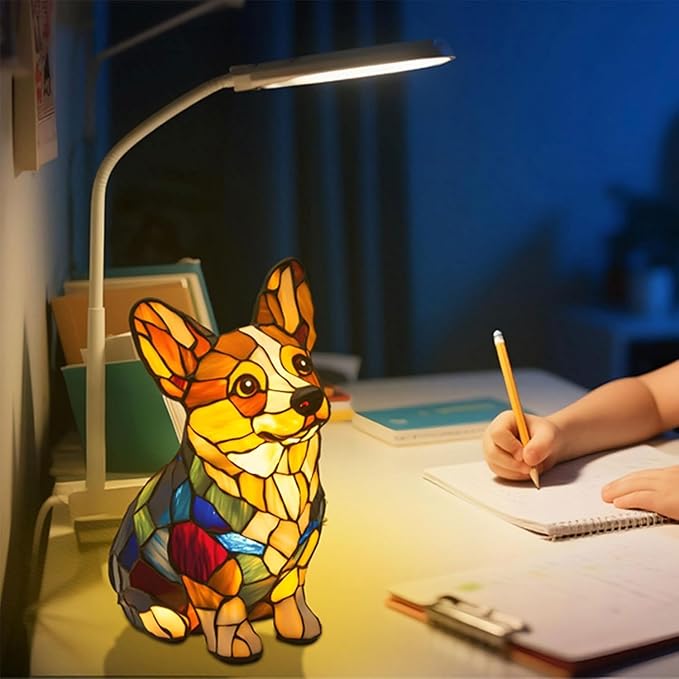 Corgi Lamps -Dogs Series Art Night Light, Retro Stained Resin Night Light, USB Cute Pet Dog LED Desk Lamp,Vintage Home Decor, Fun Gift for Dog Lover(Corgi)