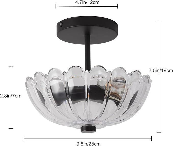 Semi Flush Mount Ceiling Light, Modern Kitchen Lighting Fixtures Ceiling, Rustic Ceiling Light Fixtures, Ceiling Lights with Glass Shade for Hallway Foyer Entryway Bedroom