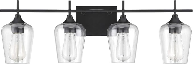 Savoy Essentials 8-4030-4-BK Octave Bohemian Clear Glass Bathroom Vanity Wall Light, 4-Light 240 Total Watts, 10" H x 29" W, Black