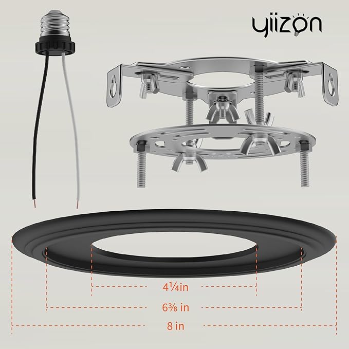 5 and 6 inch Recessed Can Light Conversion Kit, for Ceiling Light Fixture, Pendant Light, Hanging Light, Ceiling Fan, with 7’¾ Beveled & Flat, Steel, Medallion, Black Finish