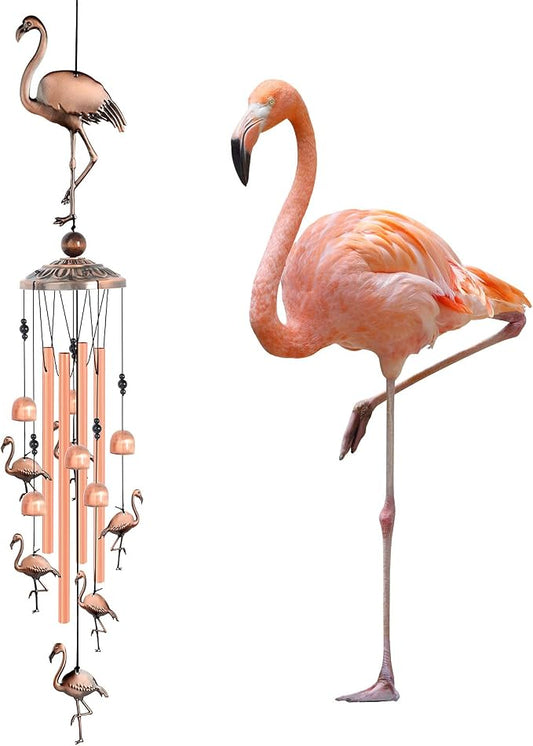 JOBOSI Flamingo Wind Chimes, Gifts for Mom Women Grandma Friends Mother, Flamingo Room Garden Decor Patio Decorations, with S Hook Flamingo Gifts