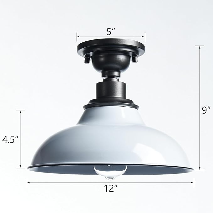 SAMTEEN Farmhouse Semi Flush Mount Ceiling Light 12-Inch Barn Style Ceiling Light Fixture Industrial White Flush Mount Light for Hallway Bedroom Entryway Foyer Kitchen