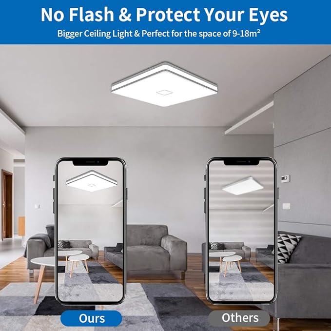 Airand Led Square Ceiling Light 24W 2050LM 12.8in Flush Mount Light Fixture Ceiling Lights Waterproofing No Flicker IP44 80Ra+ 5000K Cold White Led Light for Bedroom Kitchen Bathroom（Cold White）