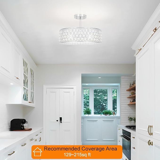 Chrome Crystal Ceiling Light Fixture - Modern Semi Flush Mount Ceiling Chandelier Lighting for Kitchen, Dazzling Prism Chandelier for Bedroom, Bathroom, Dining Room, 5 Light, 16 in
