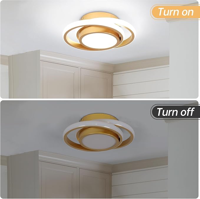 CANEOE 2 Packs Small Modern LED Ceiling Light,2 Rings Creative Design Ceiling Lamp Indoor Hallway Lighting Fixtures for Hallway Living Room Bedroom Kitchen Office (Gold)
