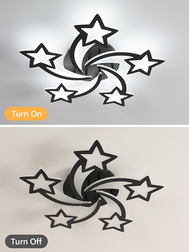 Goeco Kids Ceiling Light, 3 Light Modes (3000K/4500K/6500K) Modern Acrylic LED Close to Ceiling Light Fixture, Black Star Shape Flush Mount Lamp for Kids Room, Nursery, Bedroom, Living Room