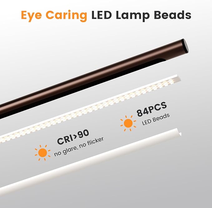 SIBRILLE Brown LED Desk Lamp, 16" Dimmable Metal Desk Light with Base, 15W 1200LM, Adapter Included, Color & Brightness Adjustable, Modern Tall Table Lamp for Home Office Reading Study Task Laptop