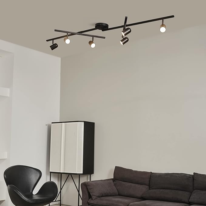 Globe Electric 59471 6-Light Foldable LED Integrated Track Lighting, Matte Black, Center Swivel Bars, 2400 Lumen