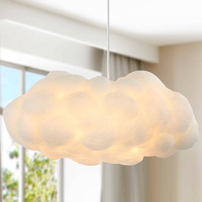 JONATHAN Y 23" White 2-Light Silk Cloud Pendant, Modern Contemporary Bohemian Hanging Ceiling Fixture for Bedroom Living Room, Adjustable Height, LED Bulbs Included JYL9073A