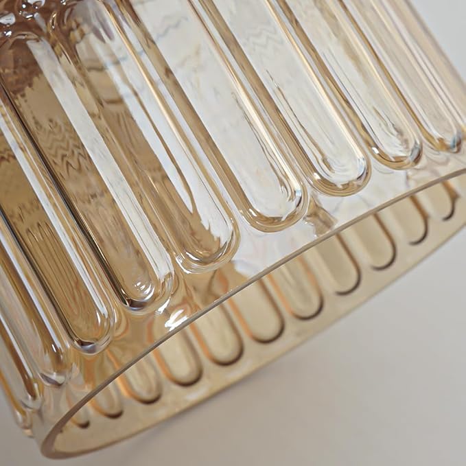 Vintage Pendant Light with Amber Striped Glass Lmapshade, Gold Pendant Lights Kitchen Island, Brass Kitchen Pendant Lighting over Island, Adjustable Hanging Light for Entrance Bathroom Dining Room