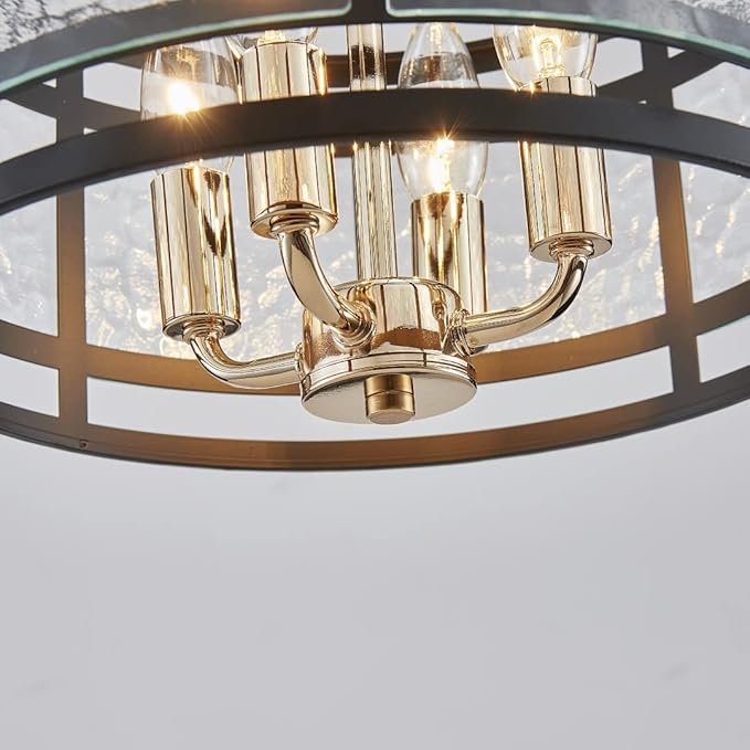 AGV LIGHTING Ceiling Light Fixture, Semi Flush Ceiling Light, 4-Lights, Hazy GlassMatte Black & Shine Gold Finish, D12 x H8 inch