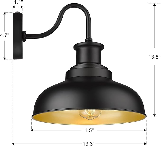Dusk to Dawn Outdoor Barn Light, Farmhouse Outdoor Wall Sconce, Rustic Exterior Wall Mount Light, Vintage Outside Lighting Fixture Industrial Black Lantern for Porch Garage Shed,1 Pack