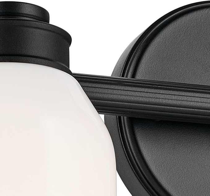 Kichler Shae 15" 2-Light Bathroom Vanity Light Fixture with Cased Opal Glass in Black, Modern Coastal Style for Mirror, Powder Room, Bathroom Lighting (15" W x 9" H), 55201BK