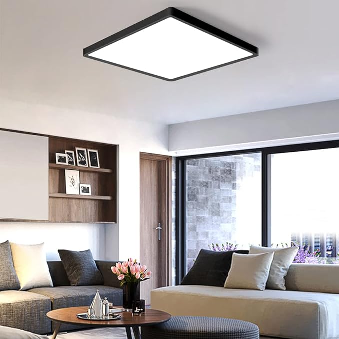 12inch 24W LED Flush Mount Ceiling Light, 4000K Square LED Ceiling Light, Black Flat Panel Lighting for Bedroom, Kitchen, Living Room