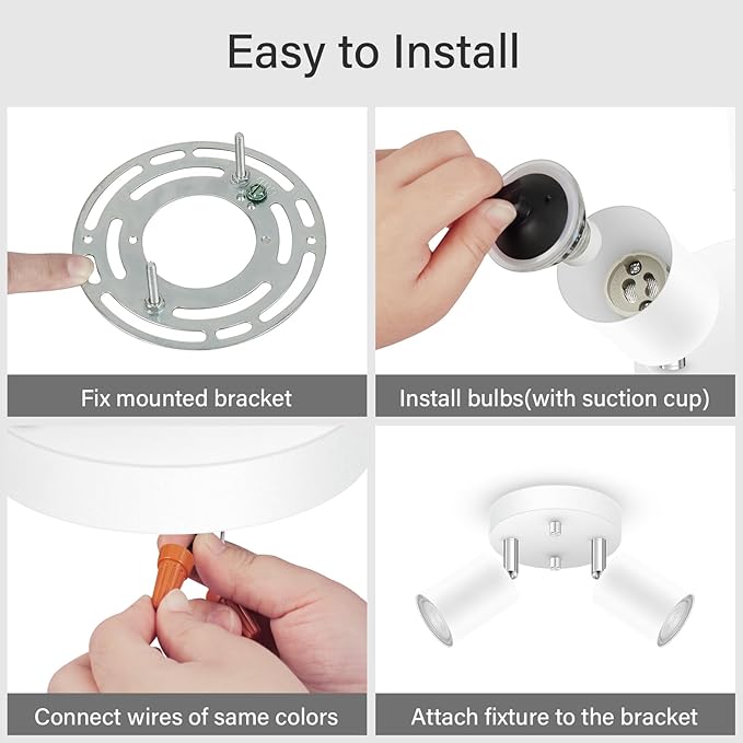 LED 2 Light Track Lighting Kit, LED Track Lighting Fixtures, White Round Ceiling Spot Lighting, Flexibly Rotatable Light Head for Kitchen, Living Room, Bedroom, GU10 Bulb Not Included