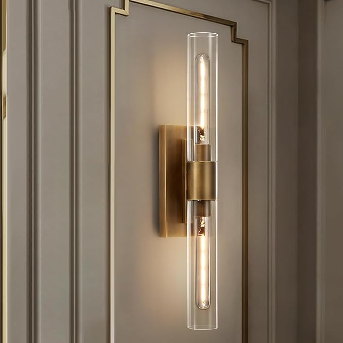 24.8" L Minimalist Style Wall Sconces 2-Lights Brass Wall Lights Fixtures Morden Cylinder Wall Light for Bathroom Vanity Light Indoor Wall Mounted Lamps for Living Room,Bedroom,Hallway