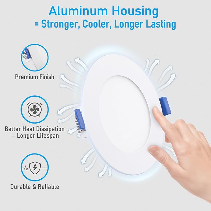 TORCHSTAR Basic Series 12-Pack 4 Inch Ultra-Thin LED Recessed Lighting with Junction Box, Aluminum, 2700K Soft White, 5%-100% Dimmable Slim Recessed Downlight, 10W 700LM, ETL and Energy Star