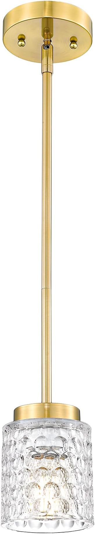 FEMILA Gold Pendant Light, 4" Pendant Light Fixtures, Kitchen Island Lighting, Hammered Glass, E26 Base, 4FY86MIL BG