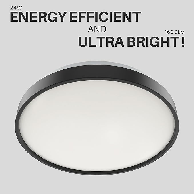 DYMOND 15" Matte Black LED Ceiling Light Dimmable Flush Mount 5-in-1 Adjustable Color Temperature 2700K 3000K 3500K 4000K 5000K Selectable CCT Warm White to Daylight