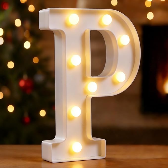 DyingSwan Small Led Marquee Letters, Light Up Letters, 8.58 Inch Led Letter Lights, Battery Powered Lighted Sign for Table, Party, Birthday, Christmas Decor (Letter P)