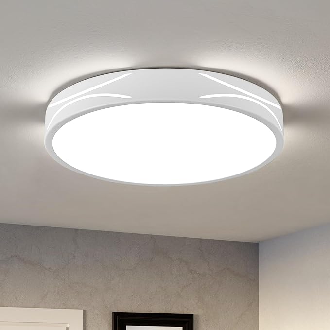 Modern Dimmable LED Flush Mount Ceiling Light, 2700K-6000K Selectable Round Close to Ceiling Lighting Fixtures, Metal Minimalist White Ceiling Lamp for Bedroom, Kitchen, Hallway, Laundry Room