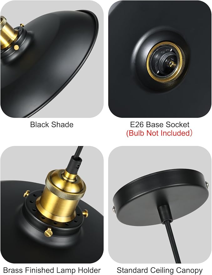 Newrays 2 Pack Black Farmhouse Pendant Light, Industrial Ceiling Lights Fixture for Kitchen Island Dining Room