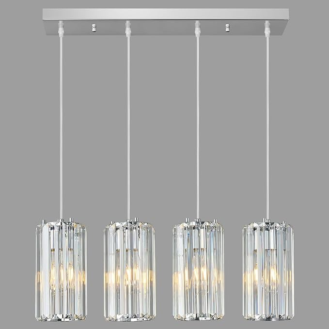 Chrome Pendant Lighting Modern Pendant Light, Mini Crystal Chandeliers,Adjustable Pendant Light Fixture for Kitchen Island Dinning Room Corridor Bedroom(Gold 4-Light)