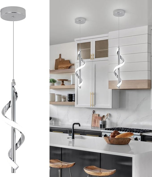 CANEOE Modern Led Pendant Light Fixture, 5500K Cool White Spiral Integrated LED Hanging Lamp, Adjustable Height Island Light Fixture for Kitchen Sink Living Room Dining Room Bedroom,1 Pack