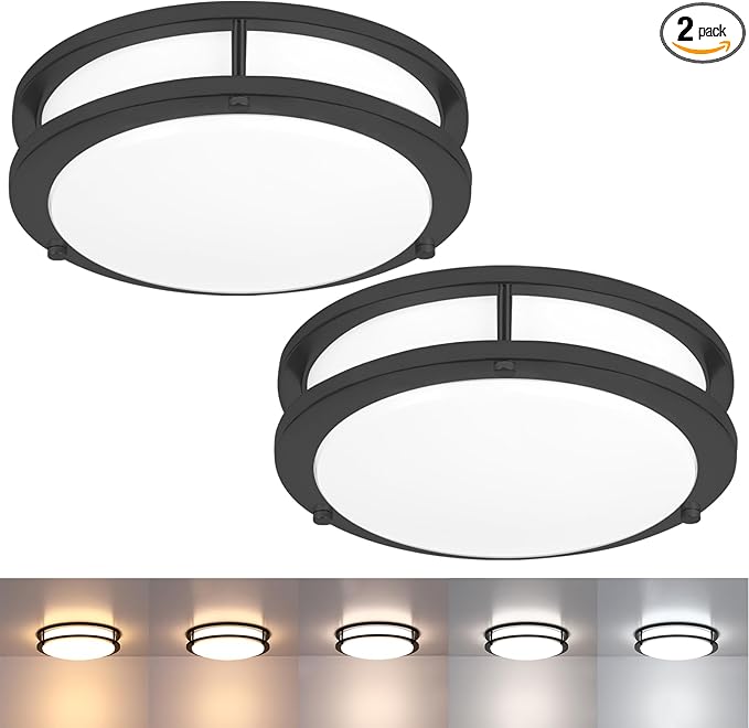 2 Pack Black Ceiling Light, 10 Inch Flush Mount LED Ceiling Light Fixture - Matt Black Bathroom Bedroom Lights LED 2700K/3000K/3500K/4000K/5000K Adjustable Hallway Ceiling-Light, 17W