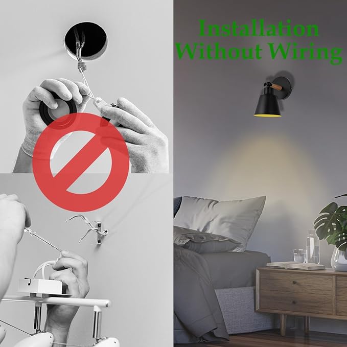 Black Battery Operated Wall Sconce Set of Two, Easy to Install Wireless Lights for Wall, Remote Control Dimmable LED Lights, Auto Timer Wall Lamp Fixtures for Bedroom, Gallery, Living Room, RV