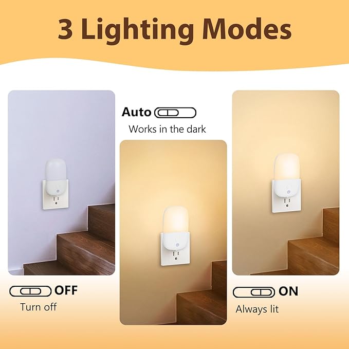 echosari Night Lights Plug into Wall, 2 Pack Dimmable Night Light with Dusk to Dawn Light Sensors, Warm White LED Nightlights for Bathroom Bedroom Kitchen Hallway Stairs