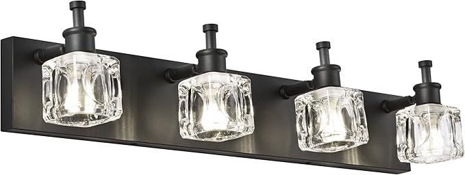 PRESDE Modern Crystal Vanity Light for Bathroom Light Fixtures Over Mirror Matte Black 4 Light Bathroom Lighting
